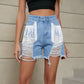 Women’s personalized tassel washed denim shorts by Maryangel Rebel, featuring a stylish and casual design.
