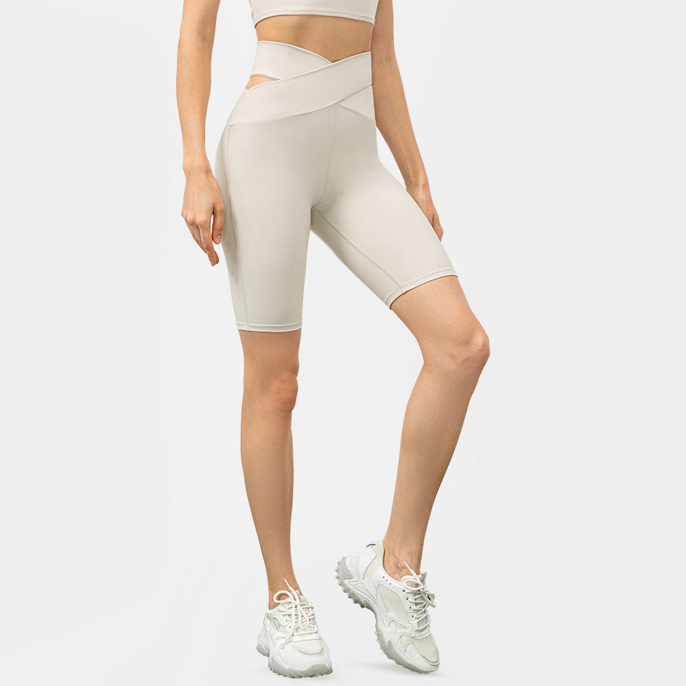Short de yoga taille haute pour femmes nues Sense Cross No Embarrass Line Skinny Hip Raise Belly Contracting Sports Shorts Crisscross