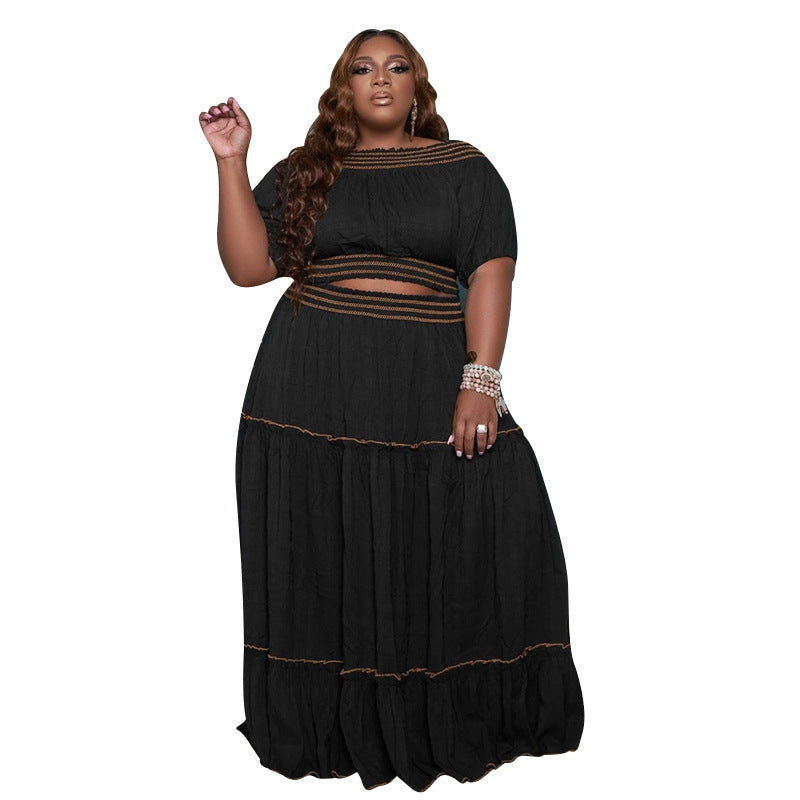 Plus size two-piece spring suit featuring a stylish skirt, designed by Maryangel Rebel for a chic look.