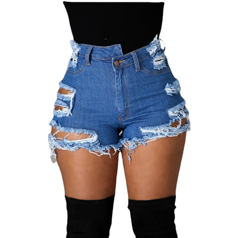High waist ripped fringe shorts for women by Maryangel Rebel, featuring distressed detailing and trendy design.