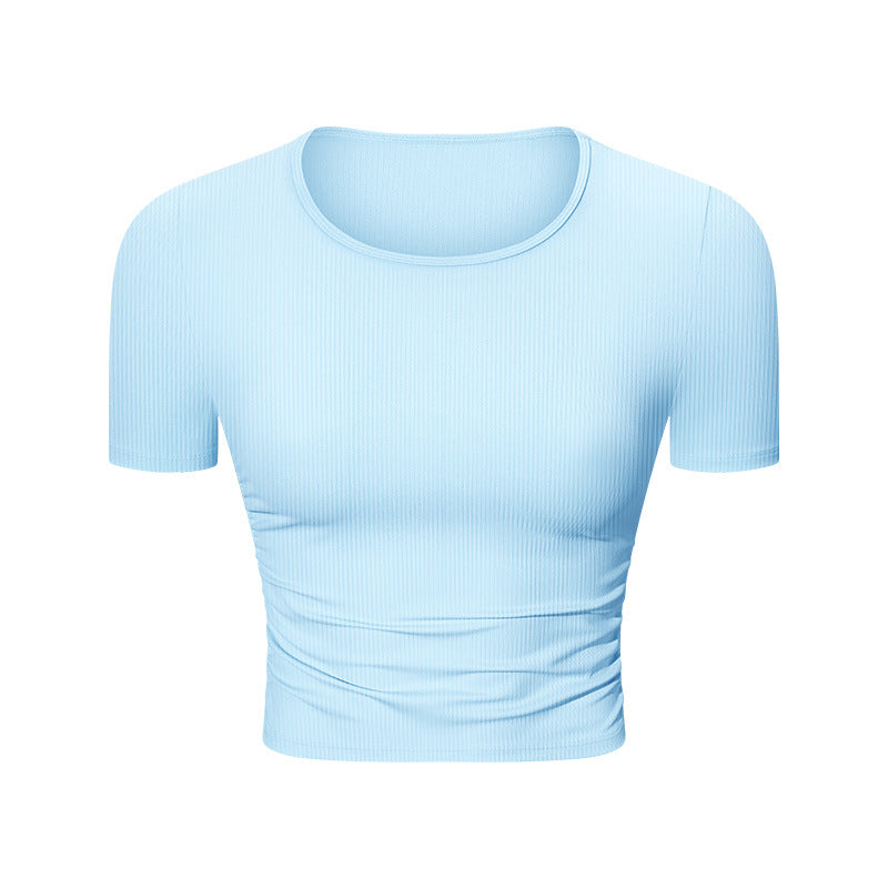Pleated Waist Slimming Short Sports Short Sleeve High Elastic Nude Feel Slim Fit Slimming Yoga Jacket