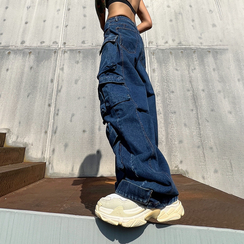 High waist wide leg pants for women with large pockets by Maryangel Rebel, featuring a loose and casual fit.