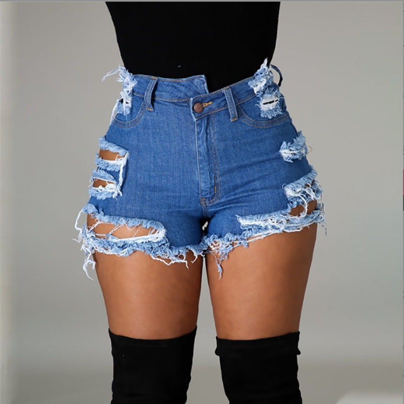 Trendy high waist ripped fringe shorts for women by Maryangel Rebel, showcasing distressed denim and a stylish design.