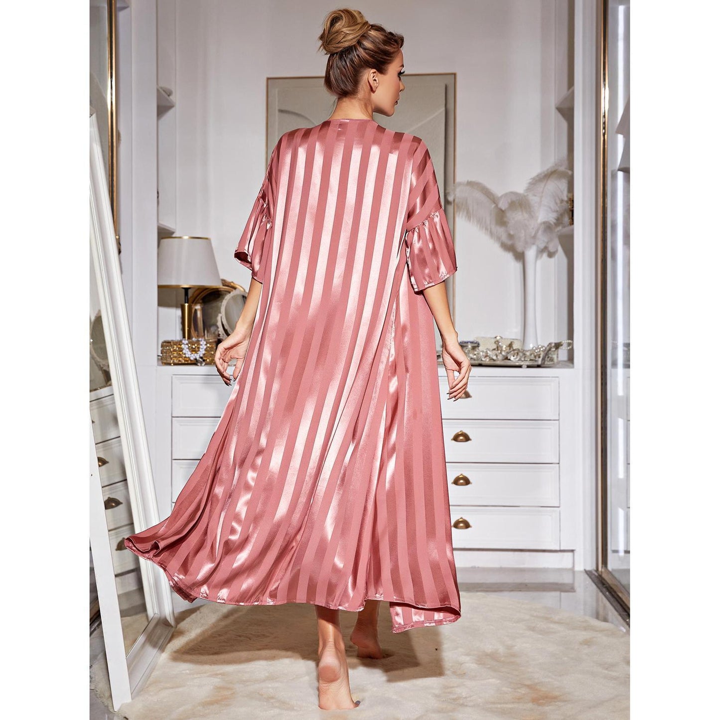 Sling Pyjamas Femmes Deux Pièces Ensemble Longue Robe Soie Haute Qualité Home Wear Set