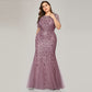 Plus size sequin mesh fishtail evening dress by Maryangel Rebel, featuring a slim fit and elegant design for women.