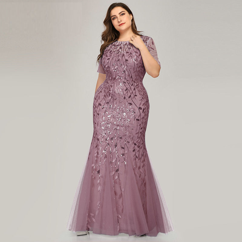 Plus size sequin mesh fishtail evening dress by Maryangel Rebel, featuring a slim fit and elegant design for women.