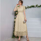 Maryangel Rebel women's solid color maxi dress featuring a U collar and slimming mesh stitching design.