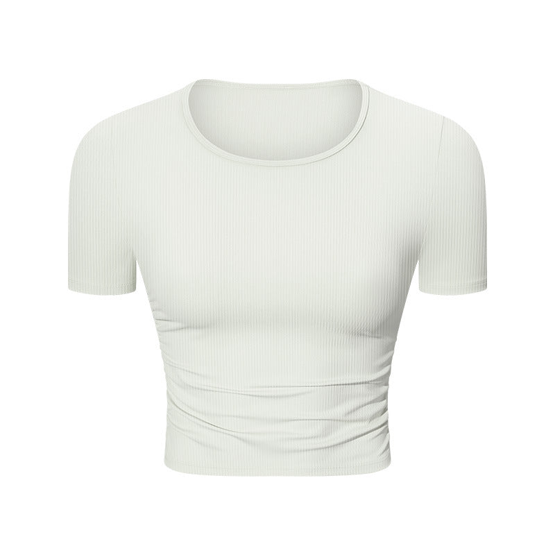 Pleated Waist Slimming Short Sports Short Sleeve High Elastic Nude Feel Slim Fit Slimming Yoga Jacket