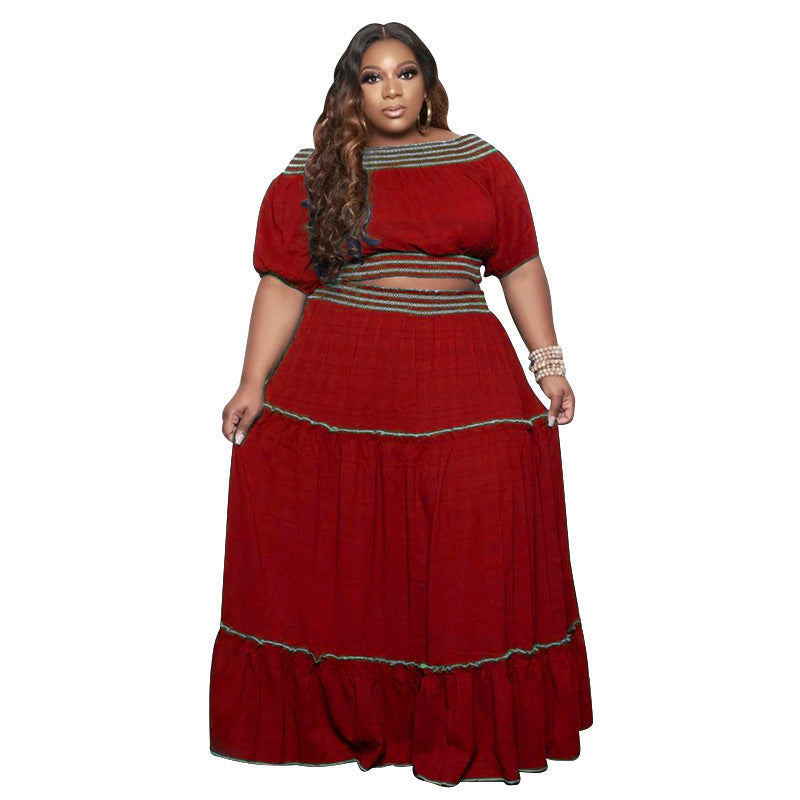 Plus size two-piece spring suit featuring a stylish skirt, designed by Maryangel Rebel for women's fashion.