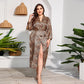 Grande taille russe américain émulation soie chemise de nuit à manches longues vêtements de maison femmes imprimé léopard portable